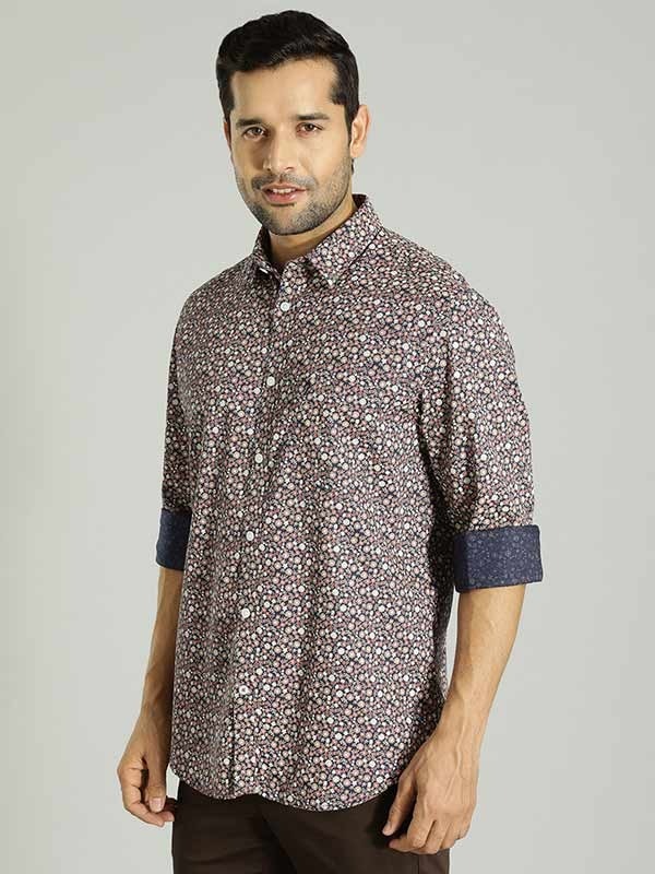 Indian Terrain Men Floral Print Navy Shirt